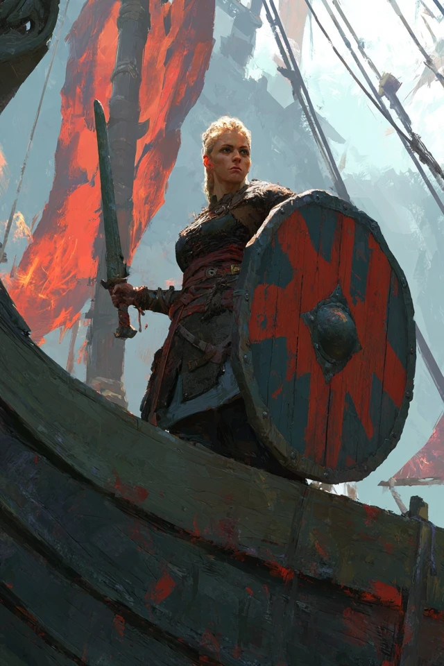 Female Viking Warrior Sword and Shield Art