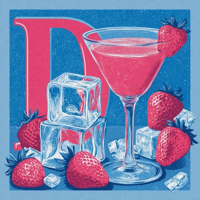 Retro Illustration of the Letter D with Strawberries