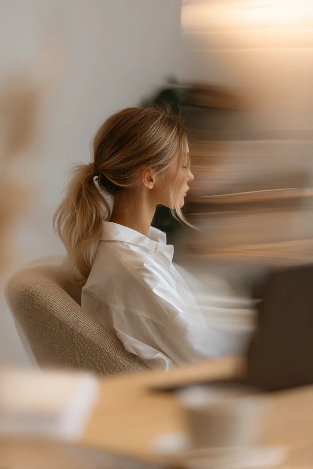 Relaxed Woman in Cozy Home Aesthetic Photo
