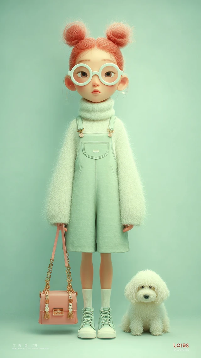 Cartoon Girl with Puppy Trendy Fashion 3D Illustration