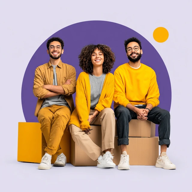 Moving Company Friendly Team Purple Yellow