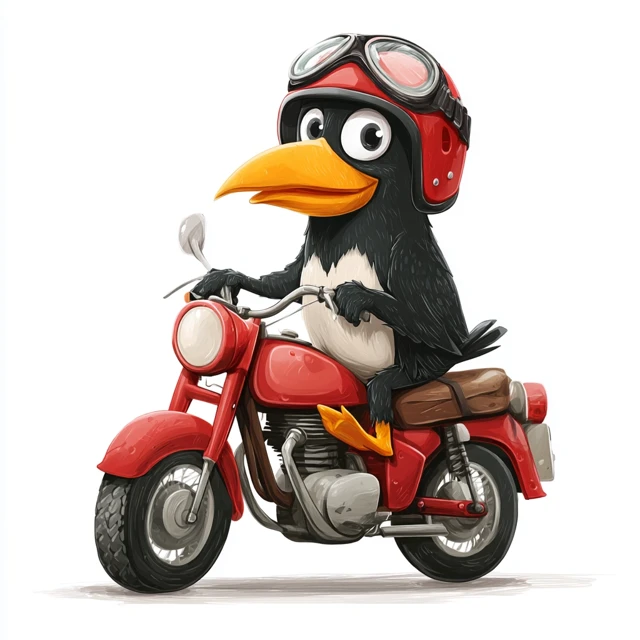 Cartoon Bird on Motorcycle Cool Animal Ride