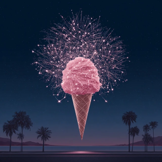 Ice Cream Fireworks Night Sky Illustration