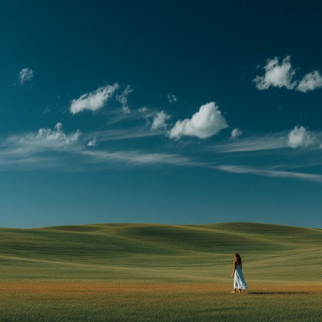 Girl Running Through the Meadow Landscape