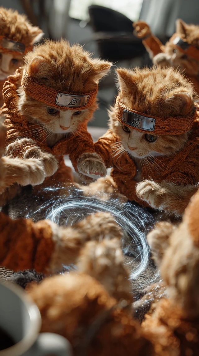 Ninja Kittens Forming Rasengan Anime Inspired