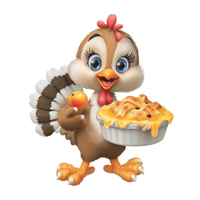 Cute Turkey Eating Peach Cobbler Clipart