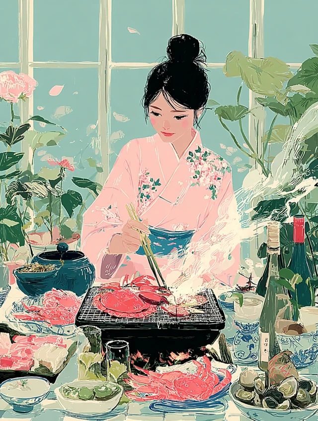Japanese Ryokan Dinner Illustration