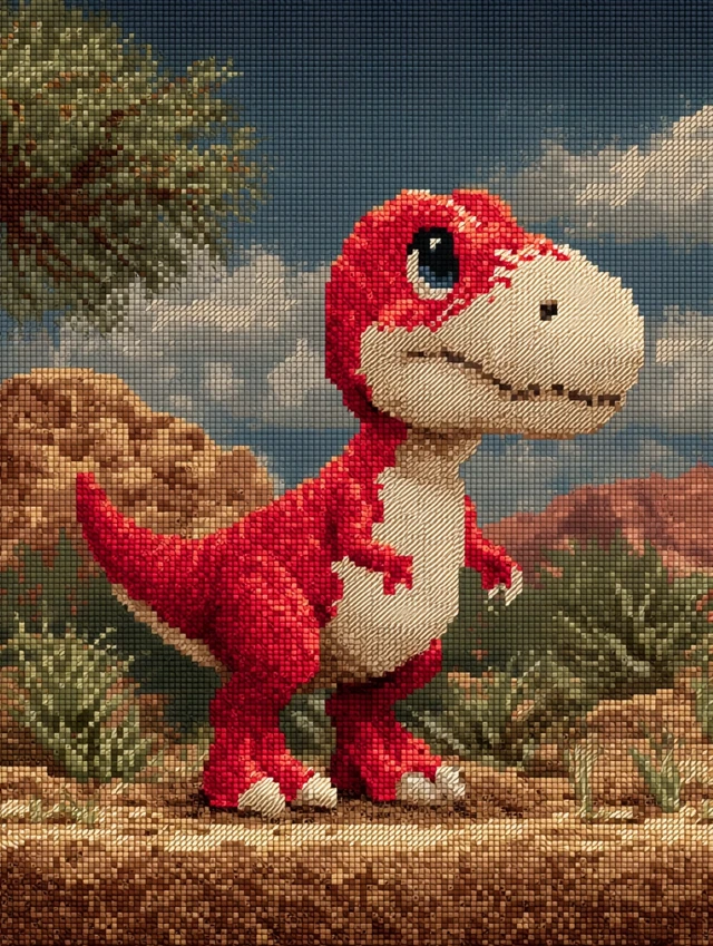 Pixel Dino in Desert Nintendo Style