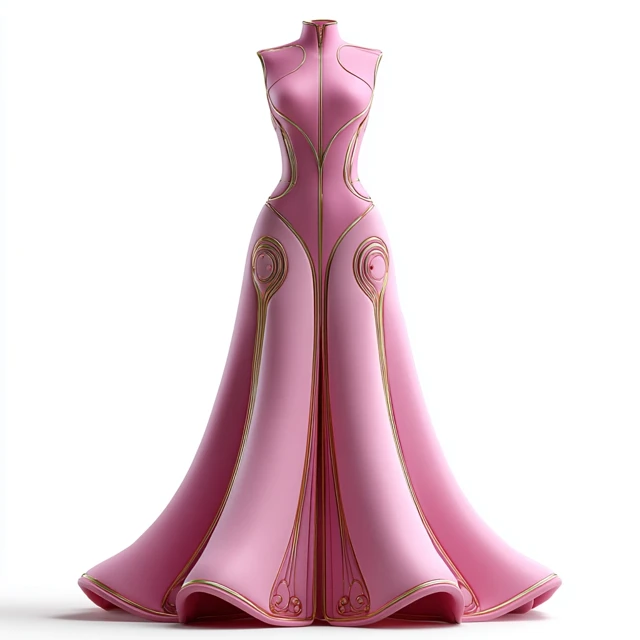 Futuristic Pink Dress with Gold Lines - 3D Render