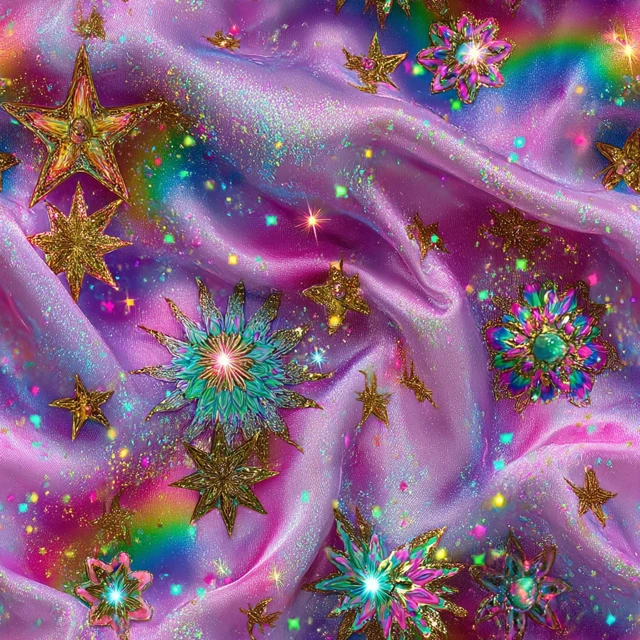 Magical Sparkling Starry Fabric Lisa Frank Inspired