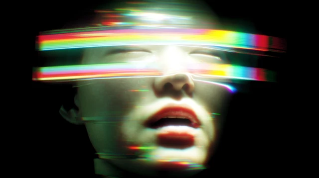 Ethereal Glitchcore Avatar with Neon Light Effects