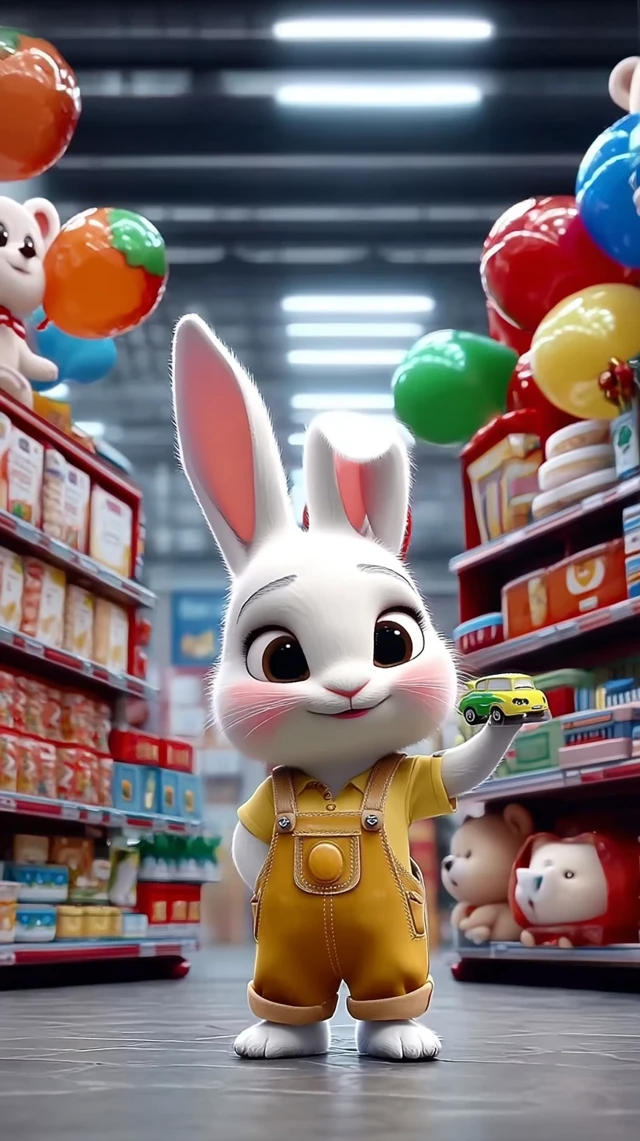 Cute Bunny Rabbit Holding Toy Car
