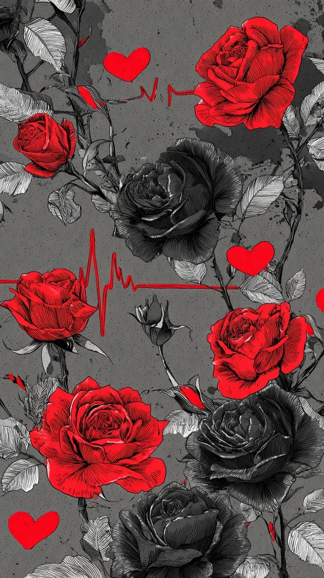 Valentines Day Phone Wallpaper Black Roses Hearts ECG