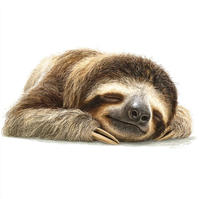Sleeping Sloth Peaceful Illustration on White