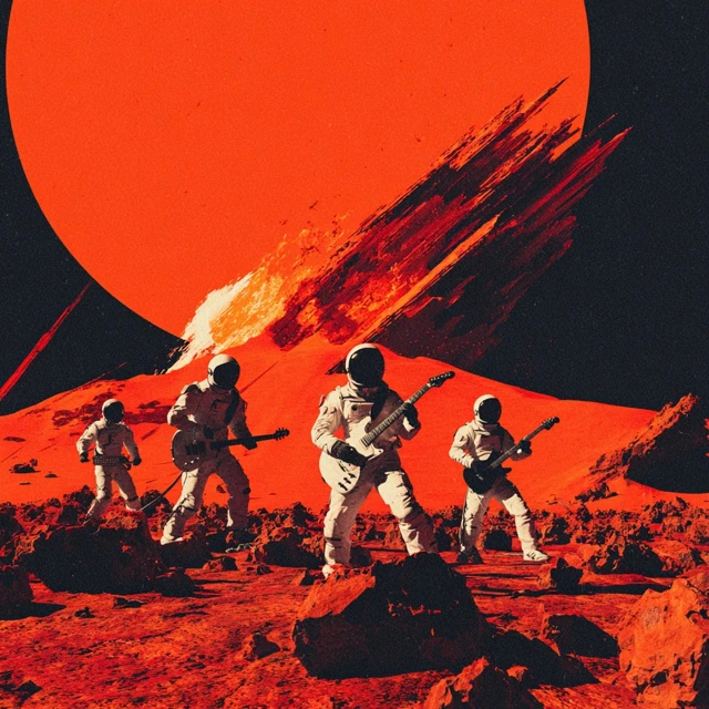 Astronaut Punk Band Playing on Mars