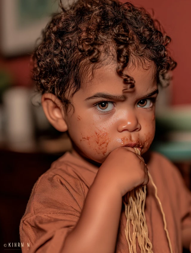Chubby Baby Boy Spaghetti Food Critic Portrait
