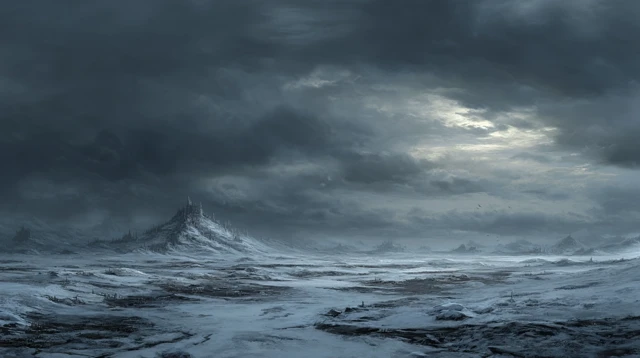 Dark Fantasy Frozen Wasteland Landscape