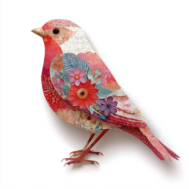 Colorful Bird Collage Art with Flowers