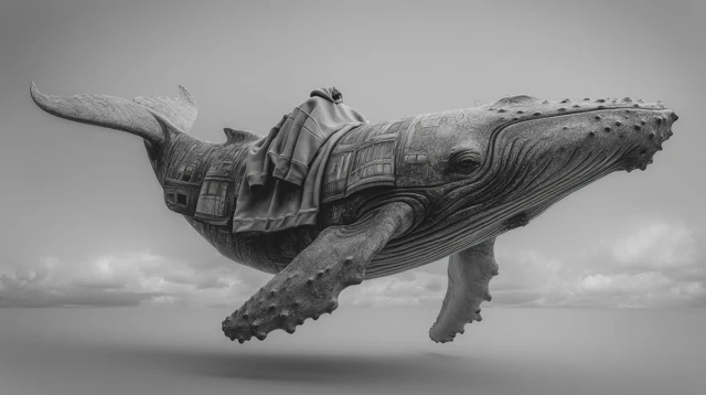 Hyperrealistic Flying Whale with Oversized Sweatshirt