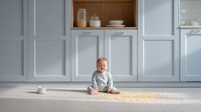 Crying Baby in Kitchen Chaos