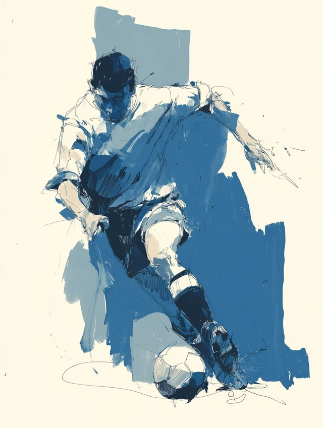 Soccer Player Illustration Blue White Black