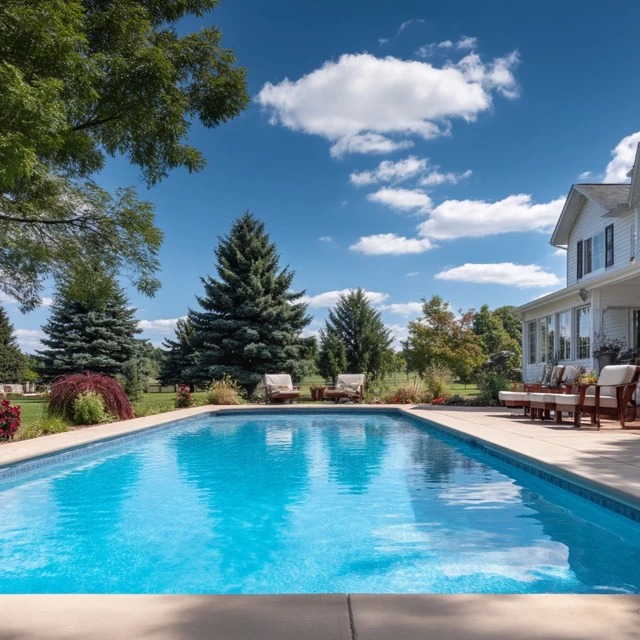 Ohio Backyard Swimming Pool Summer Afternoon Scene