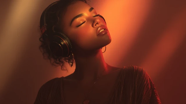 Beautiful Woman Listening to Music Portrait