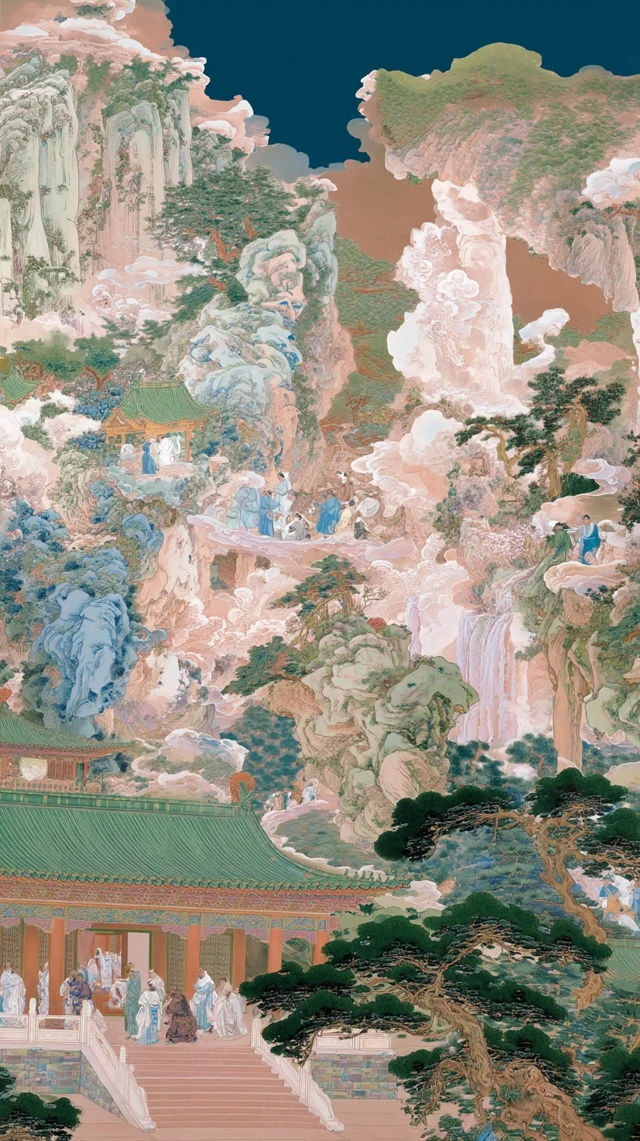 Mucha-Style Dunhuang Mural: Detailed Art and Chinese Landscape