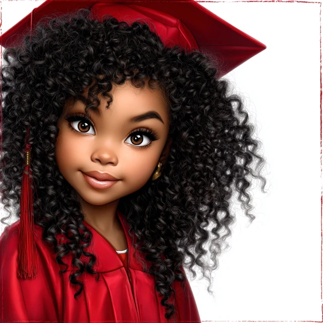 Young Black Girl in Graduation Cap Portrait