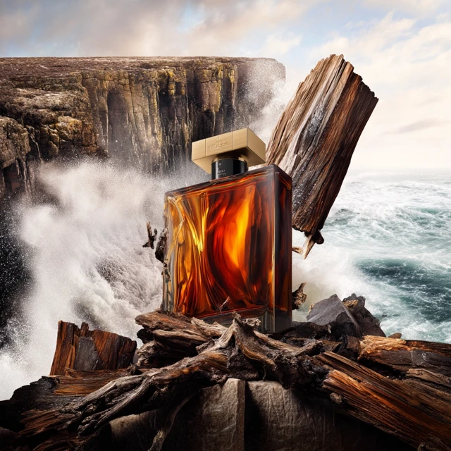 Mens Perfume on a Cliffside Amber Tones Ocean Splash