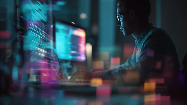 Creative Professional in Futuristic Editing Space