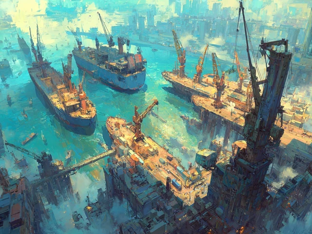 Shipping Port Painting 4K Scenic Art