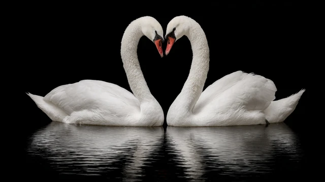 Swans Forming Heart Shape Reflection on Water