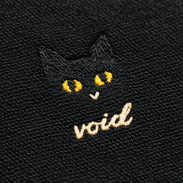 Cute Cat Embroidery Black Fabric Void