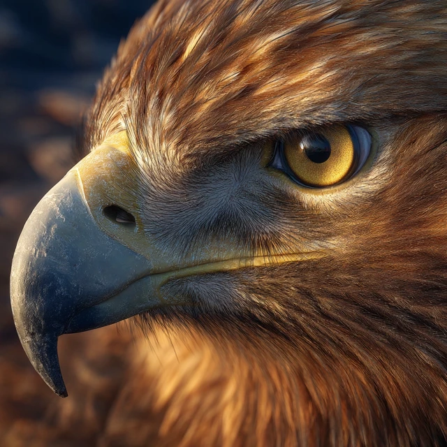 Golden Eagle Head Closeup - Hyperrealistic, Sunny Day