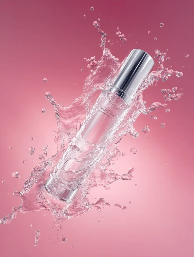 Skincare Product Splash in Pink Water Studio Shot