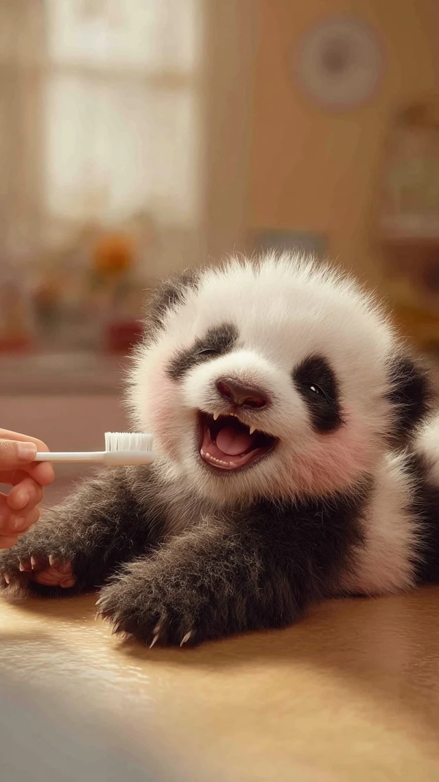 Cute Baby Panda Getting Tickled Photorealistic