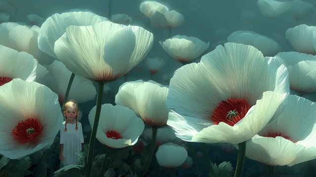 Girl in Flower Field Dreamy Disney Pixar Art