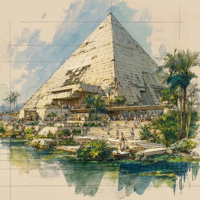 Egyptian Pyramid Oasis Architectural Visualization