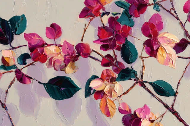 Abstract Oil Painting Flowers and Branches