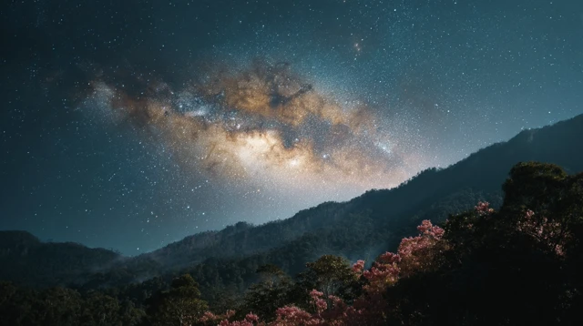 Milky Way Over Forest Night View