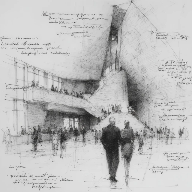 Architectural Office Interior Sketch by Gaudi Libeskind Hadid