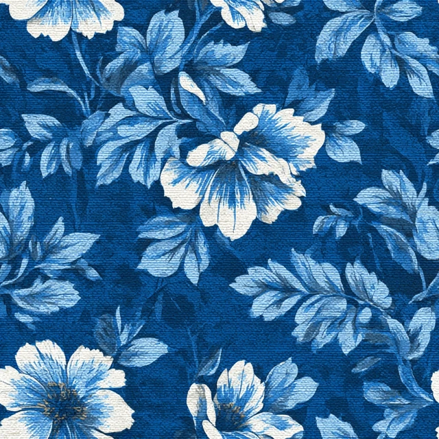 Blue Floral Denim Seamless Pattern Background