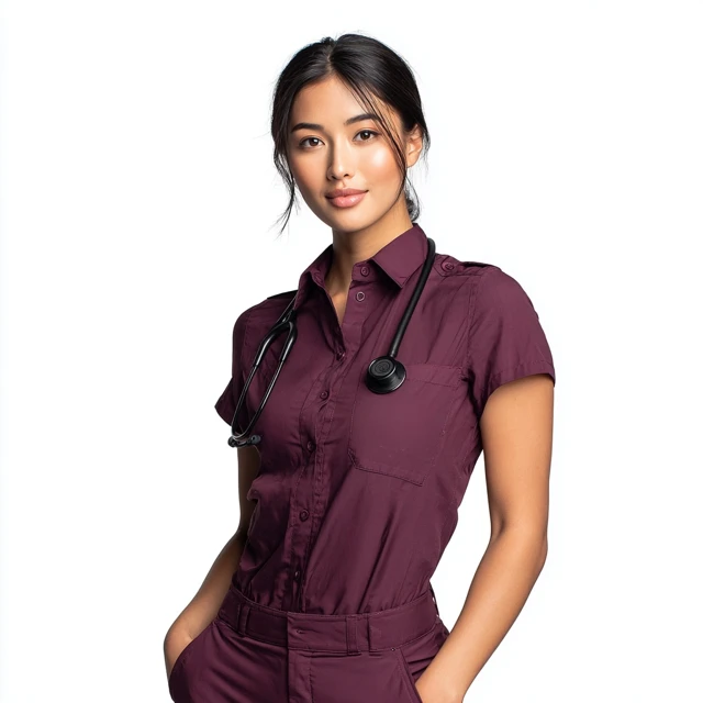 Asian Doctor in Scrubs with Stethoscope