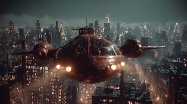 Watchmen Archie Owlship over 1950s Noir City