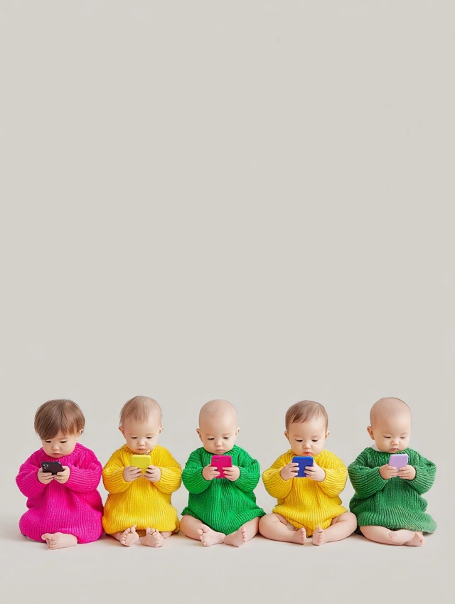 Babies Using iPhones Colorful Clothing