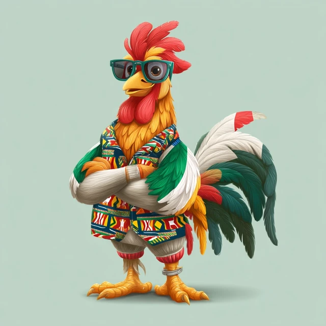 Cartoon Rooster Mascot in Nigerian Style