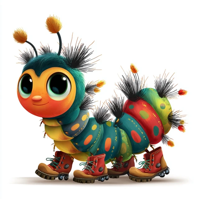 Cartoon Caterpillar with Shoes Illustration