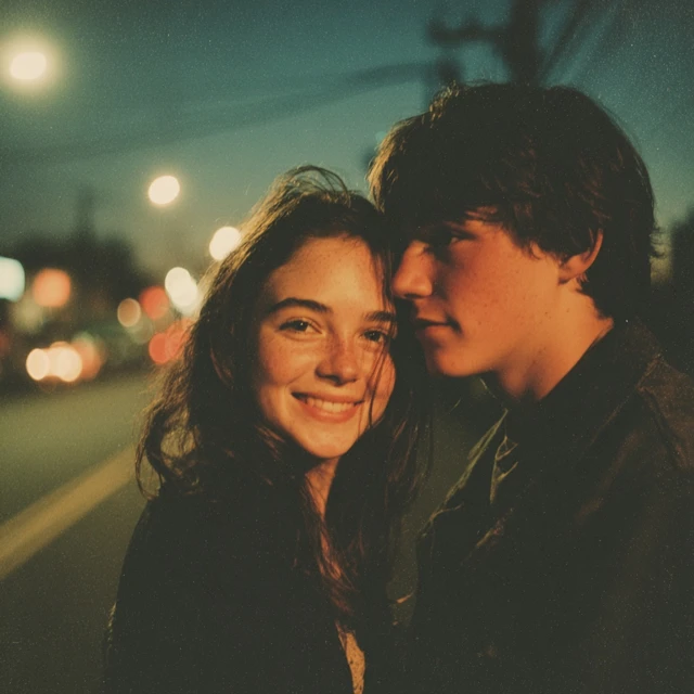 90s Cinematic Couple Portrait Dusk City Street