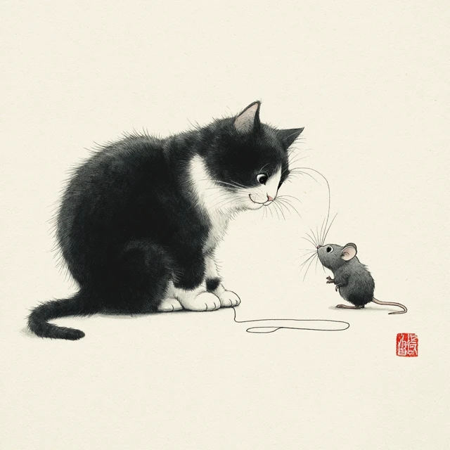 Cat and Mouse Playful Illustration